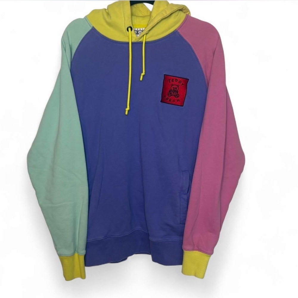Teddy Fresh Colorblock Hoodie Sweatshirt Large Purple Pink Mint Yellow